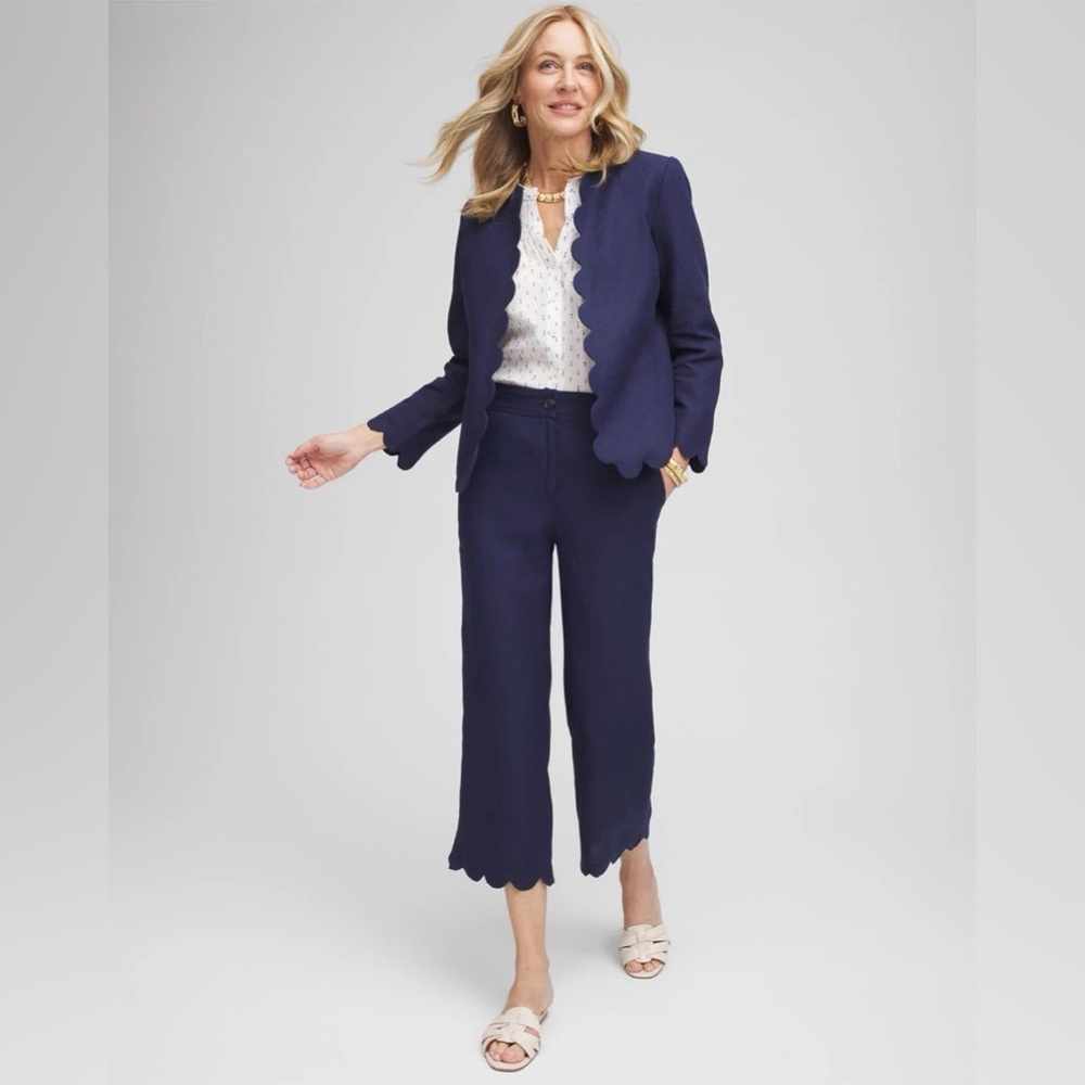 Linen business casual suit in Passport Blue (2pc)